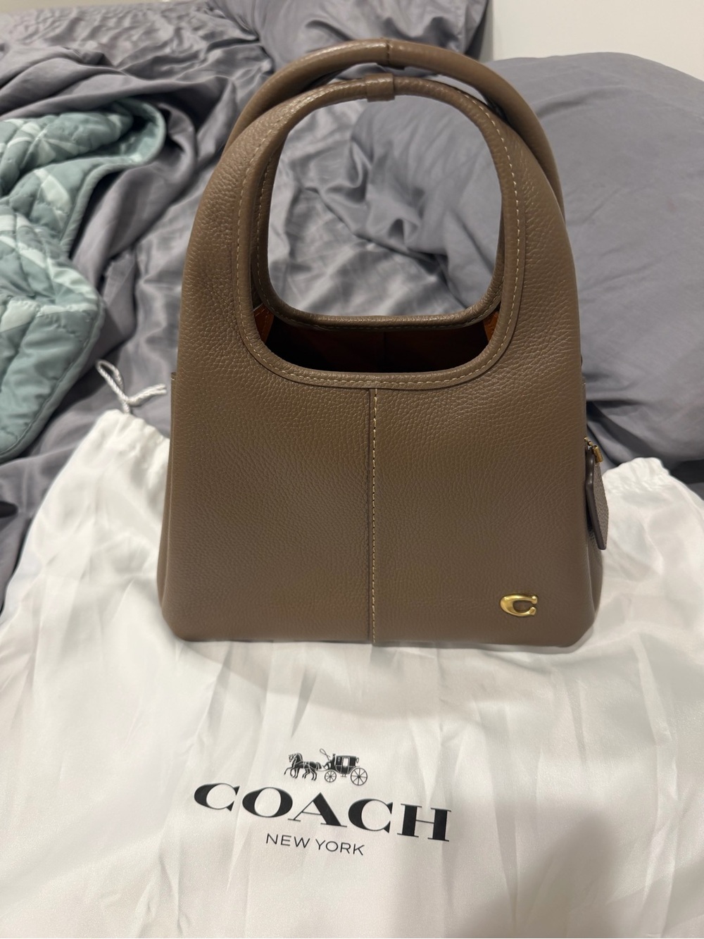 Coach Lana Pebbled Leather Top-Handle Bag in Taupe